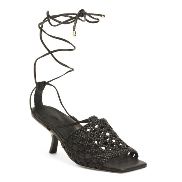 MARION PARKE Black Made In Brazil Leather Sabrina Kitten Heel Sandals - Picture 1 of 2